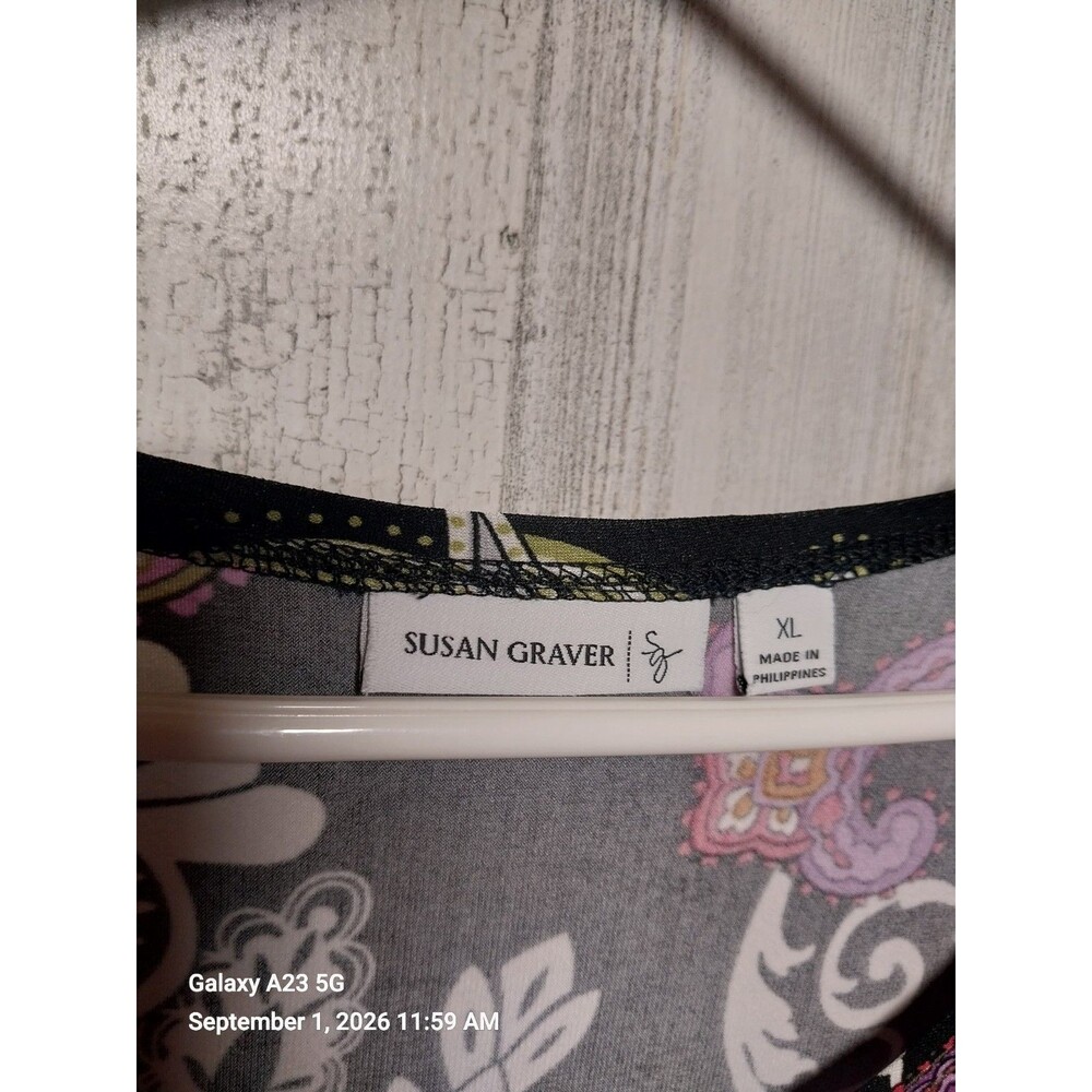 Susan Graver XL Paisley Print 3/4 Sleeve Top - Picture 4 of 5